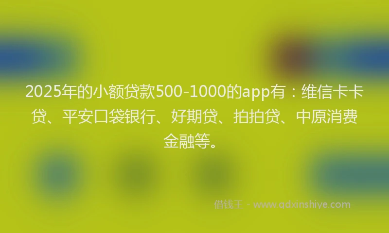 2025年的小额贷款500-1000的app有：维信卡卡贷、平安口袋银行、好期贷、拍拍贷、中原消费金融等。