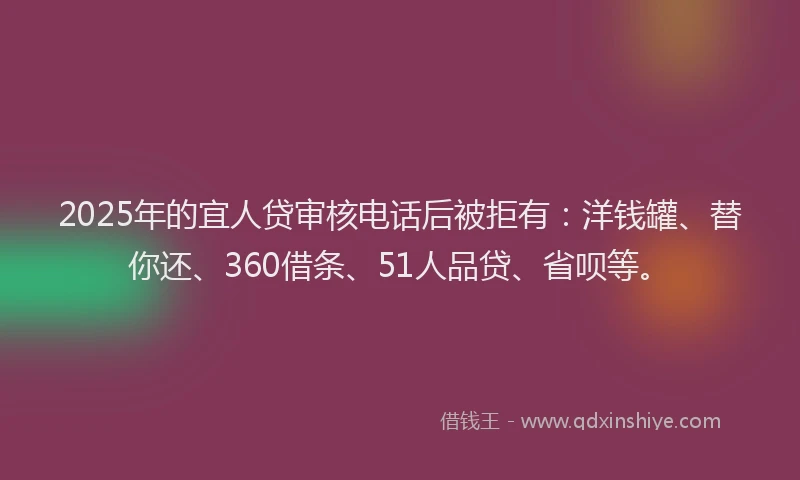 2025年的宜人贷审核电话后被拒有：洋钱罐、替你还、360借条、51人品贷、省呗等。
