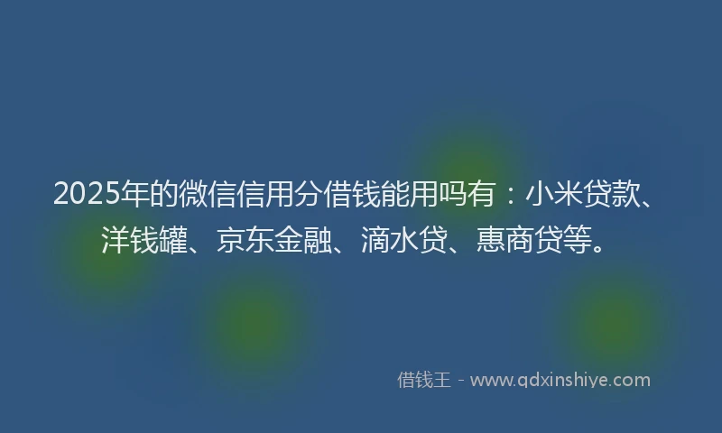 2025年的微信信用分借钱能用吗有：小米贷款、洋钱罐、京东金融、滴水贷、惠商贷等。