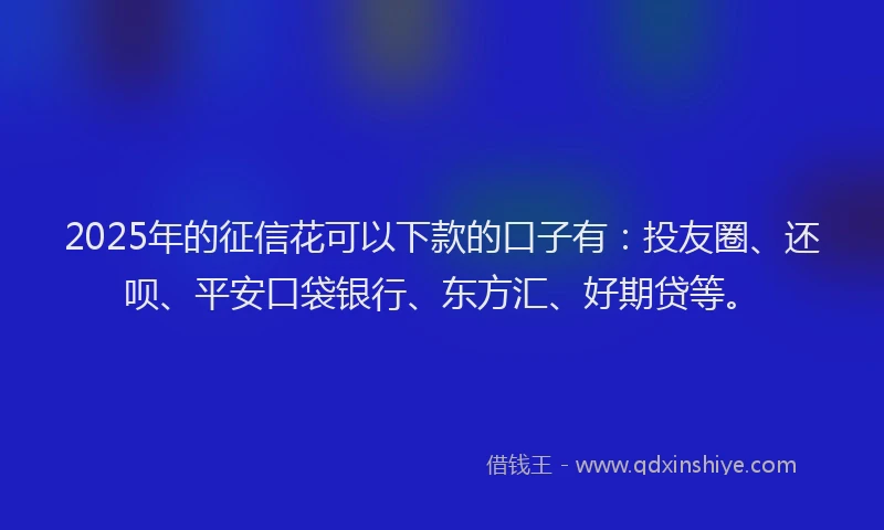 2025年的征信花可以下款的口子有：投友圈、还呗、平安口袋银行、东方汇、好期贷等。