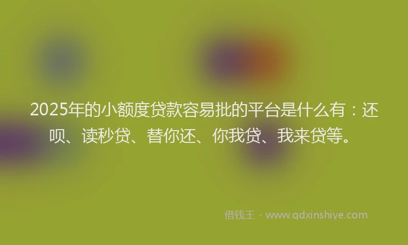 2025年的小额度贷款容易批的平台是什么有：还呗、读秒贷、替你还、你我贷、我来贷等。