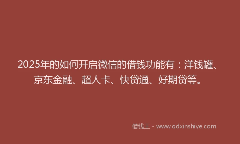 2025年的如何开启微信的借钱功能有：洋钱罐、京东金融、超人卡、快贷通、好期贷等。