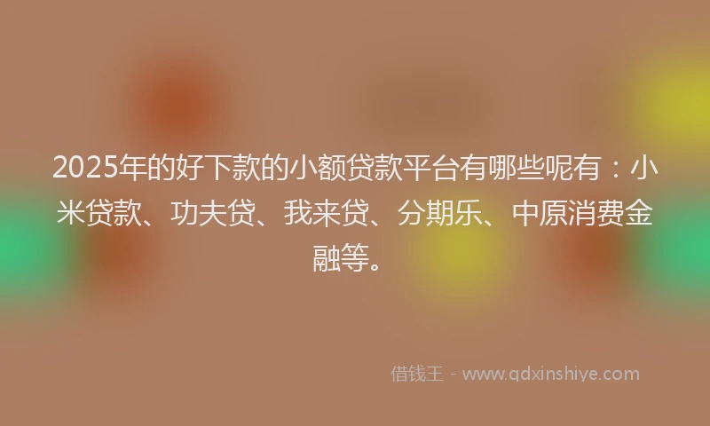 2025年的好下款的小额贷款平台有哪些呢有：小米贷款、功夫贷、我来贷、分期乐、中原消费金融等。
