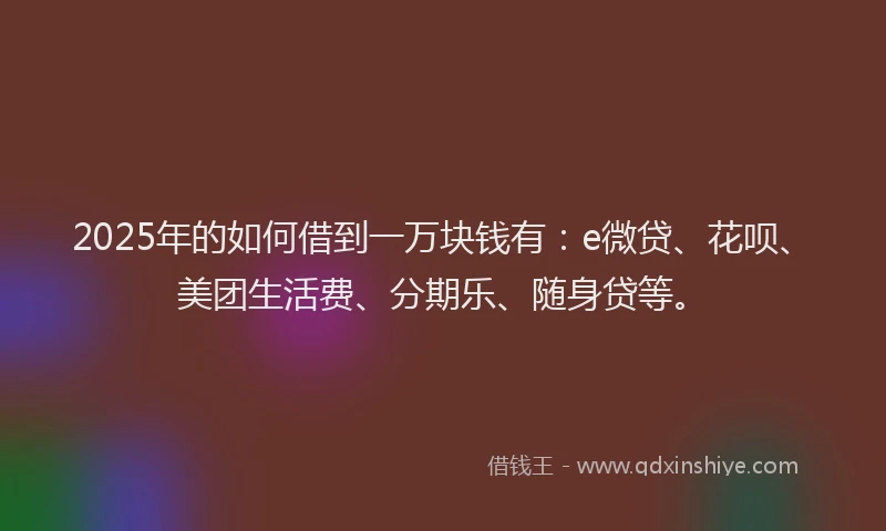 2025年的如何借到一万块钱有：e微贷、花呗、美团生活费、分期乐、随身贷等。