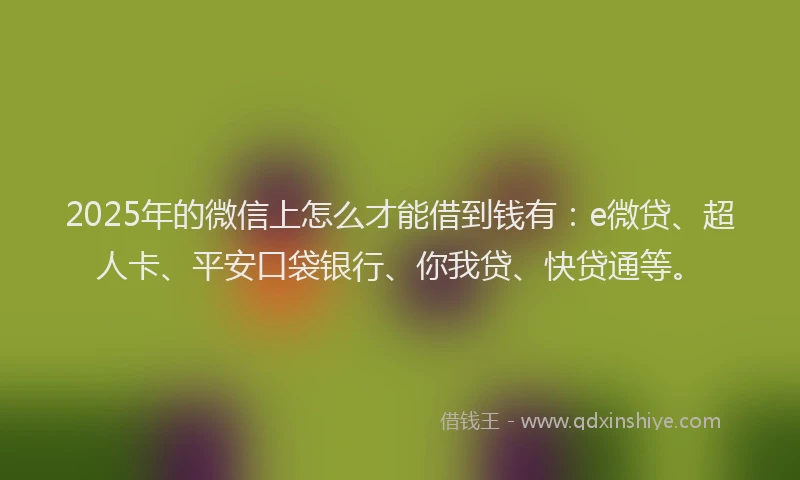 2025年的微信上怎么才能借到钱有：e微贷、超人卡、平安口袋银行、你我贷、快贷通等。