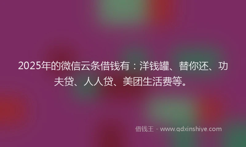 2025年的微信云条借钱有：洋钱罐、替你还、功夫贷、人人贷、美团生活费等。