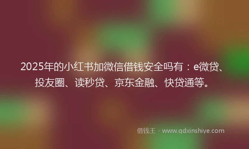 2025年的小红书加微信借钱安全吗有：e微贷、投友圈、读秒贷、京东金融、快贷通等。