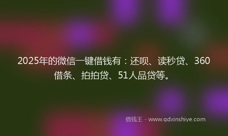 2025年的微信一键借钱有：还呗、读秒贷、360借条、拍拍贷、51人品贷等。