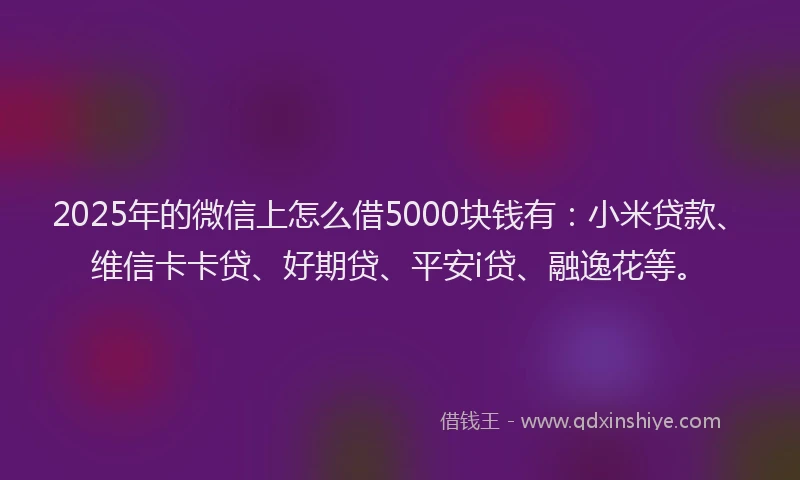 2025年的微信上怎么借5000块钱有：小米贷款、维信卡卡贷、好期贷、平安i贷、融逸花等。