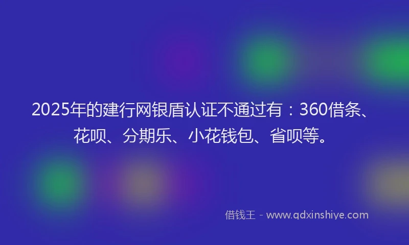 2025年的建行网银盾认证不通过有：360借条、花呗、分期乐、小花钱包、省呗等。