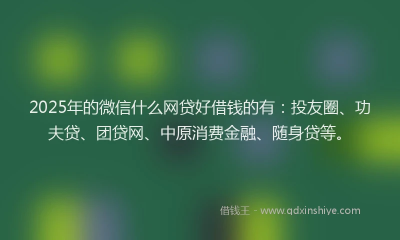 2025年的微信什么网贷好借钱的有：投友圈、功夫贷、团贷网、中原消费金融、随身贷等。