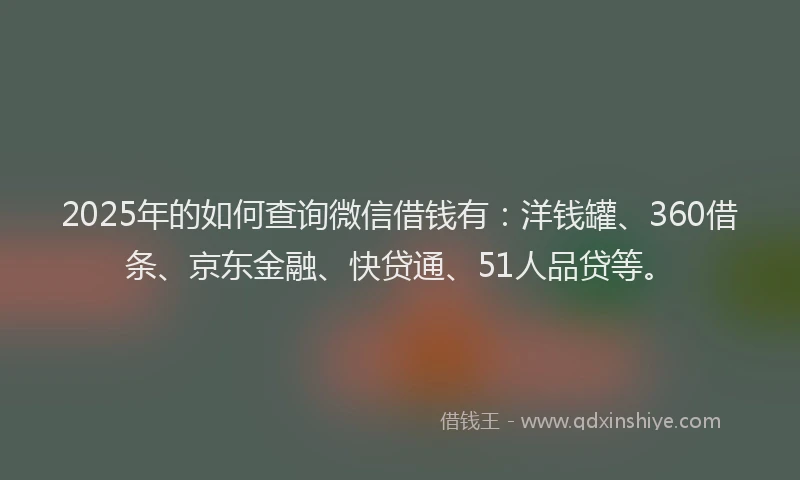 2025年的如何查询微信借钱有：洋钱罐、360借条、京东金融、快贷通、51人品贷等。