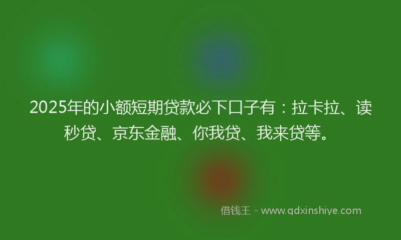 2025年的小额短期贷款必下口子有：拉卡拉、读秒贷、京东金融、你我贷、我来贷等。