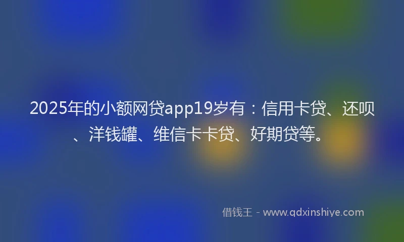 2025年的小额网贷app19岁有：信用卡贷、还呗、洋钱罐、维信卡卡贷、好期贷等。