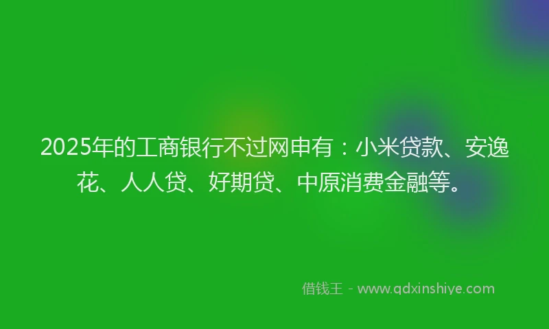 2025年的工商银行不过网申有：小米贷款、安逸花、人人贷、好期贷、中原消费金融等。