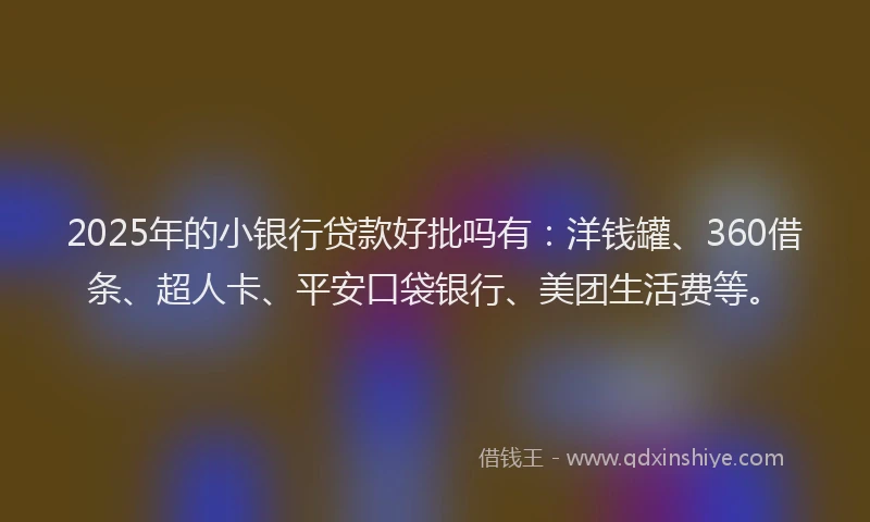 2025年的小银行贷款好批吗有：洋钱罐、360借条、超人卡、平安口袋银行、美团生活费等。