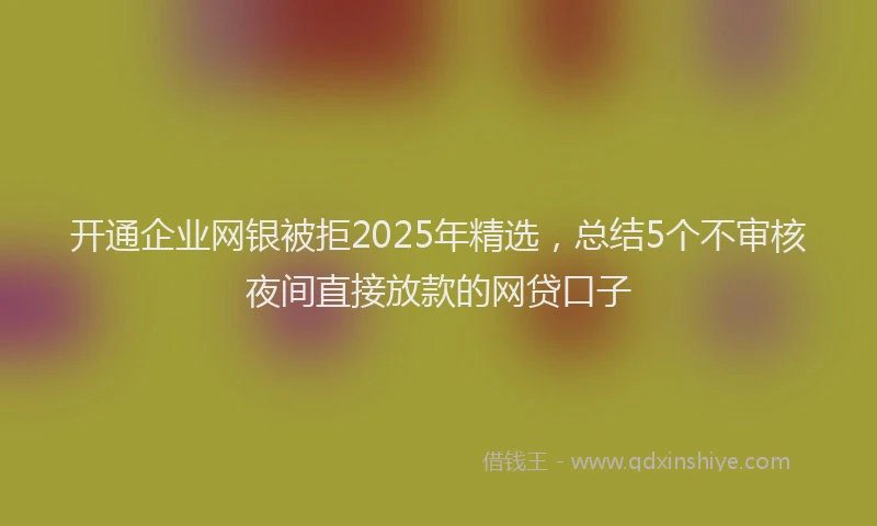 开通企业网银被拒2025年精选，总结5个不审核夜间直接放款的网贷口子