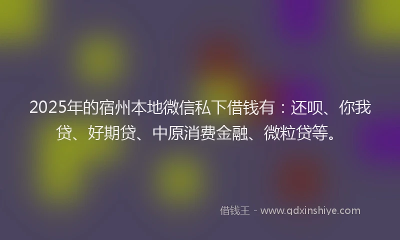 2025年的宿州本地微信私下借钱有：还呗、你我贷、好期贷、中原消费金融、微粒贷等。
