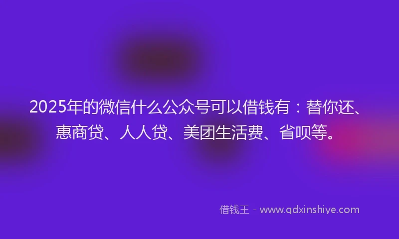 2025年的微信什么公众号可以借钱有：替你还、惠商贷、人人贷、美团生活费、省呗等。