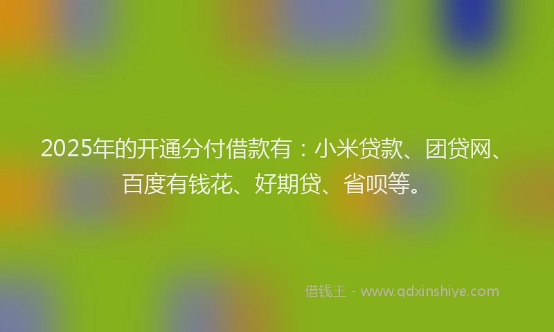 2025年的开通分付借款有：小米贷款、团贷网、百度有钱花、好期贷、省呗等。