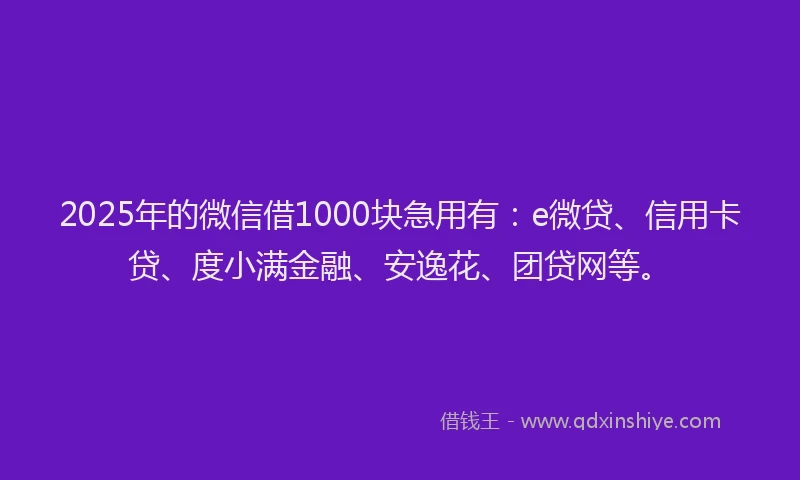 2025年的微信借1000块急用有：e微贷、信用卡贷、度小满金融、安逸花、团贷网等。