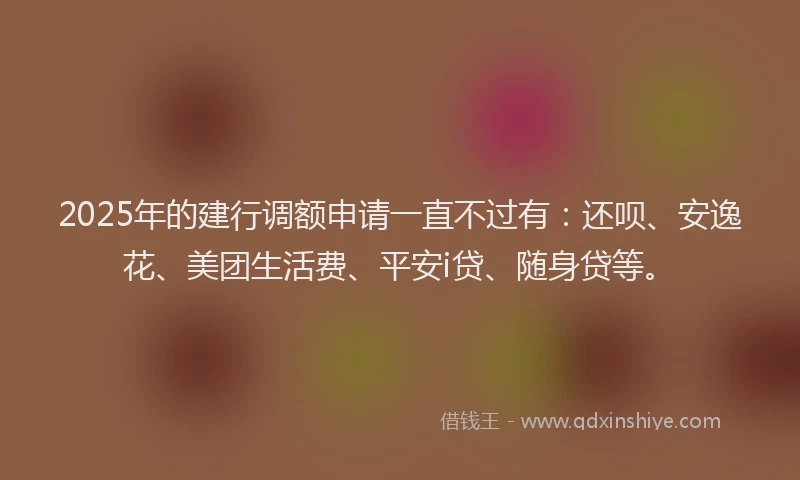 2025年的建行调额申请一直不过有：还呗、安逸花、美团生活费、平安i贷、随身贷等。