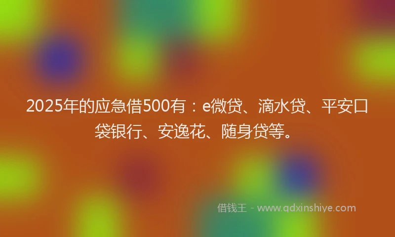 2025年的应急借500有：e微贷、滴水贷、平安口袋银行、安逸花、随身贷等。