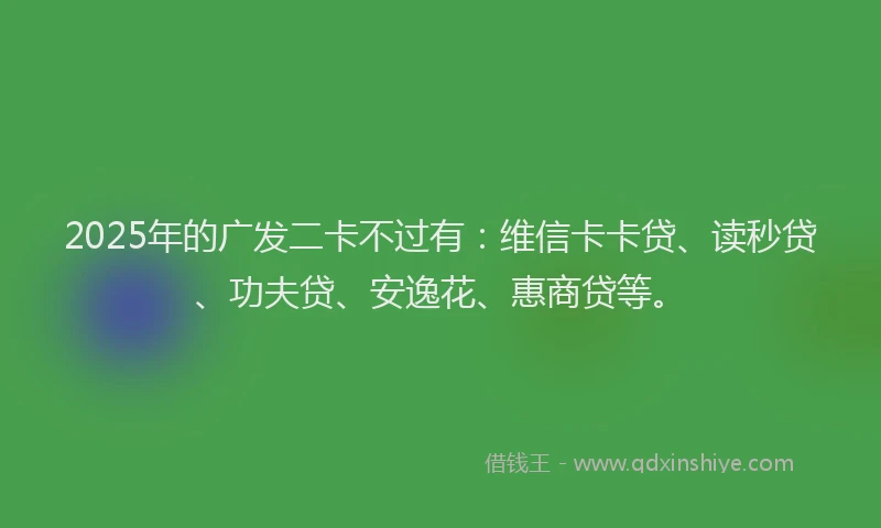 2025年的广发二卡不过有:维信卡卡贷、读秒贷、功夫贷、安逸花、惠商贷等。