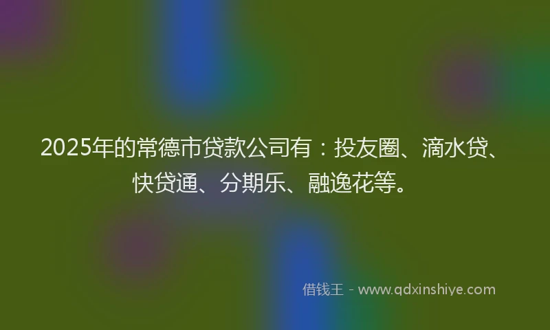 2025年的常德市贷款公司有：投友圈、滴水贷、快贷通、分期乐、融逸花等。