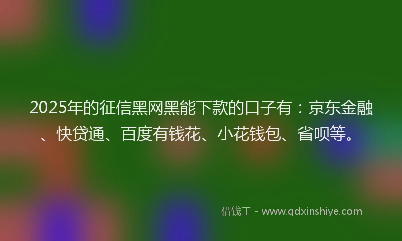 2025年的征信黑网黑能下款的口子有：京东金融、快贷通、百度有钱花、小花钱包、省呗等。
