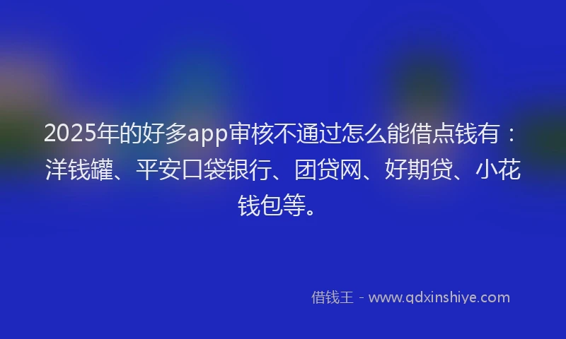 2025年的好多app审核不通过怎么能借点钱有：洋钱罐、平安口袋银行、团贷网、好期贷、小花钱包等。