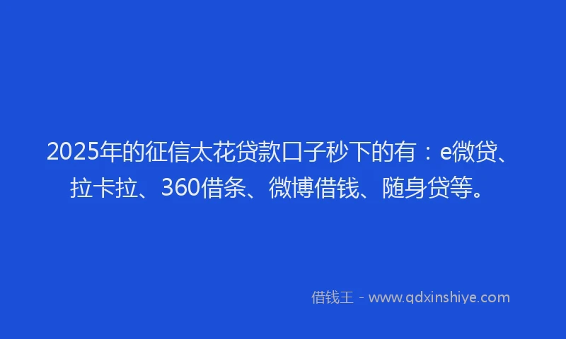 2025年的征信太花贷款口子秒下的有：e微贷、拉卡拉、360借条、微博借钱、随身贷等。