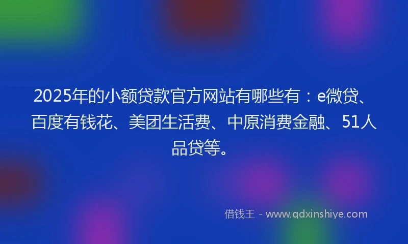 2025年的小额贷款官方网站有哪些有：e微贷、百度有钱花、美团生活费、中原消费金融、51人品贷等。