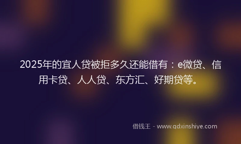2025年的宜人贷被拒多久还能借有：e微贷、信用卡贷、人人贷、东方汇、好期贷等。