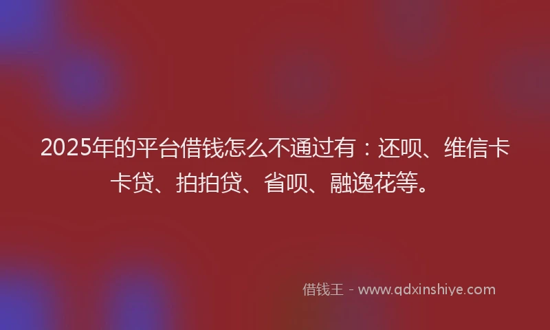 2025年的平台借钱怎么不通过有：还呗、维信卡卡贷、拍拍贷、省呗、融逸花等。