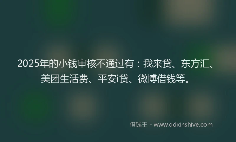 2025年的小钱审核不通过有：我来贷、东方汇、美团生活费、平安i贷、微博借钱等。