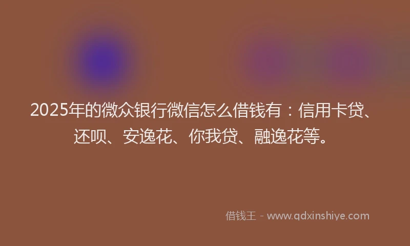 2025年的微众银行微信怎么借钱有：信用卡贷、还呗、安逸花、你我贷、融逸花等。