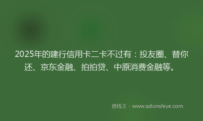 2025年的建行信用卡二卡不过有：投友圈、替你还、京东金融、拍拍贷、中原消费金融等。