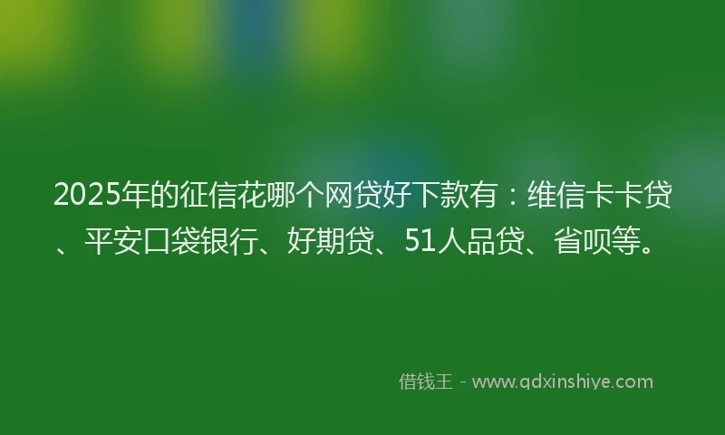 2025年的征信花哪个网贷好下款有：维信卡卡贷、平安口袋银行、好期贷、51人品贷、省呗等。