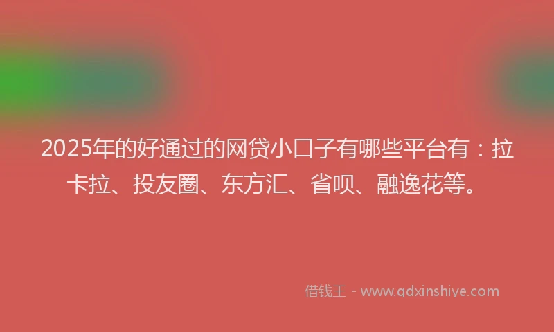 2025年的好通过的网贷小口子有哪些平台有：拉卡拉、投友圈、东方汇、省呗、融逸花等。