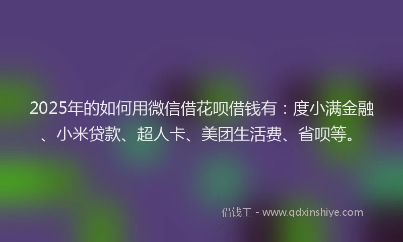 2025年的如何用微信借花呗借钱有：度小满金融、小米贷款、超人卡、美团生活费、省呗等。