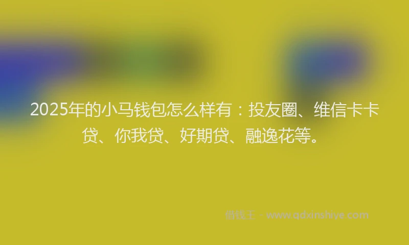 2025年的小马钱包怎么样有：投友圈、维信卡卡贷、你我贷、好期贷、融逸花等。