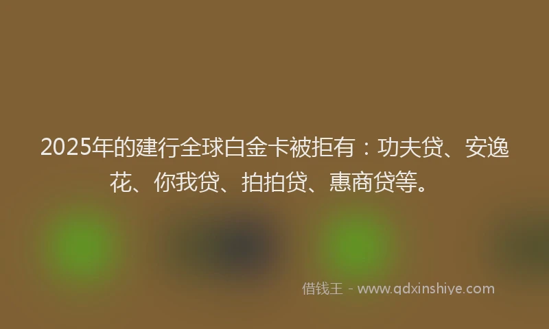 2025年的建行全球白金卡被拒有：功夫贷、安逸花、你我贷、拍拍贷、惠商贷等。