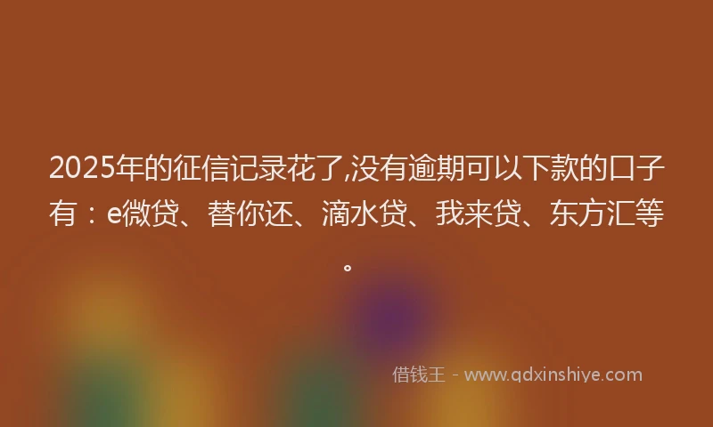 2025年的征信记录花了,没有逾期可以下款的口子有：e微贷、替你还、滴水贷、我来贷、东方汇等。