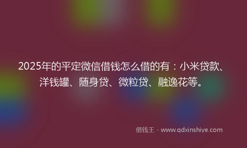 2025年的平定微信借钱怎么借的有：小米贷款、洋钱罐、随身贷、微粒贷、融逸花等。
