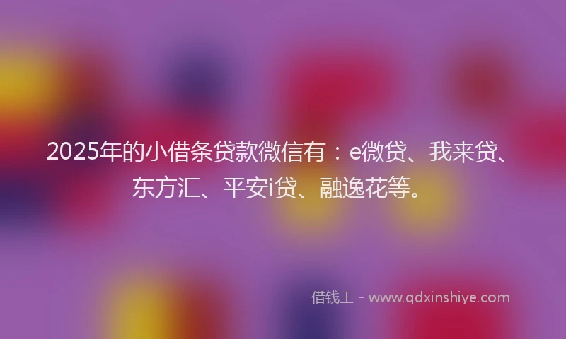 2025年的小借条贷款微信有：e微贷、我来贷、东方汇、平安i贷、融逸花等。