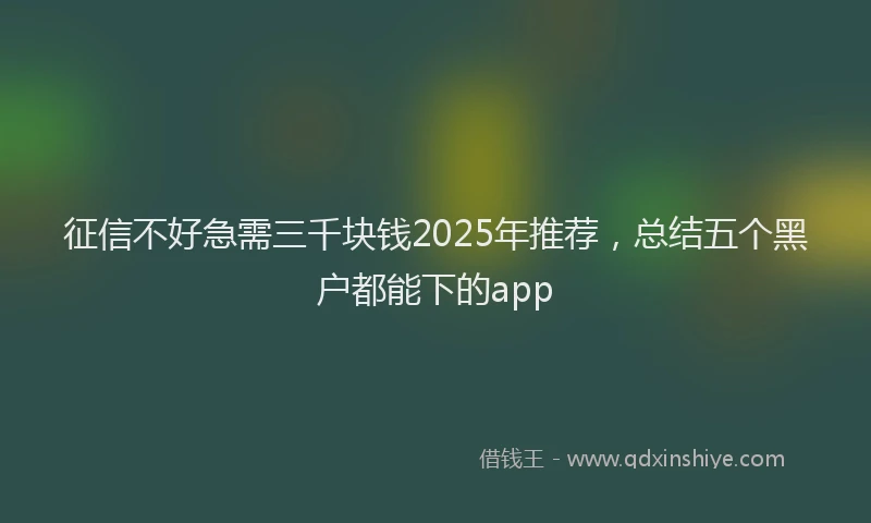征信不好急需三千块钱2025年推荐，总结五个黑户都能下的app