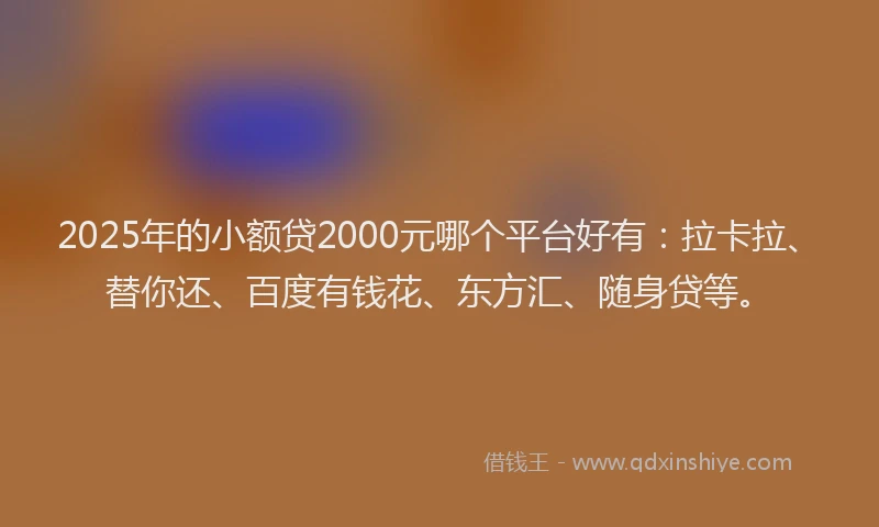 2025年的小额贷2000元哪个平台好有：拉卡拉、替你还、百度有钱花、东方汇、随身贷等。