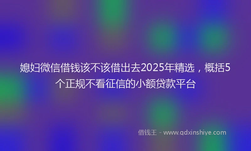 媳妇微信借钱该不该借出去2025年精选，概括5个正规不看征信的小额贷款平台