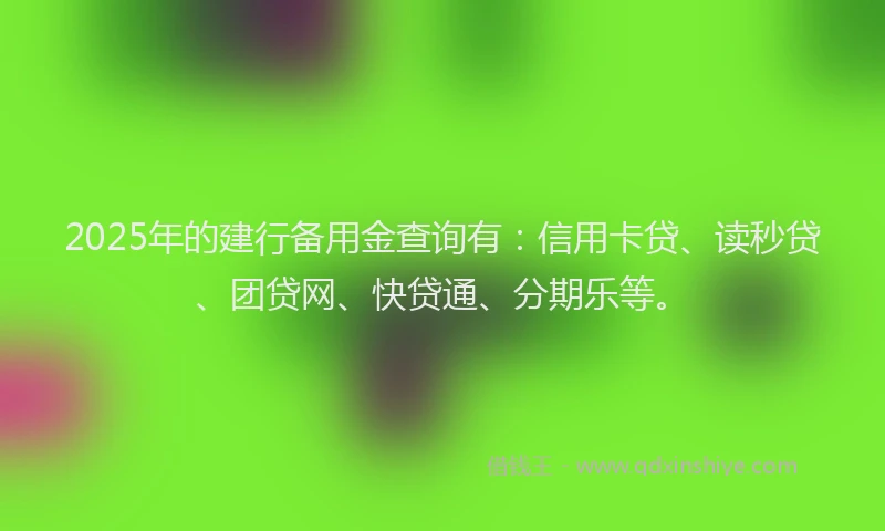 2025年的建行备用金查询有：信用卡贷、读秒贷、团贷网、快贷通、分期乐等。